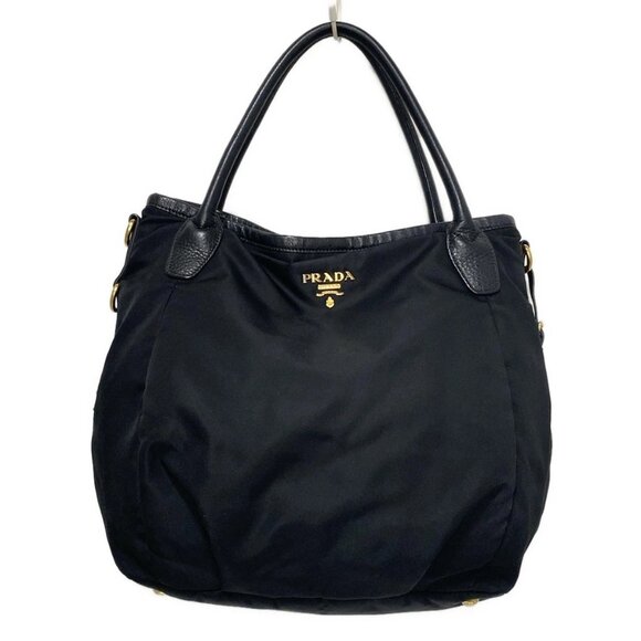 PRADA Black Nylon Leather Tote Bag 492-071225 - Picture 1 of 9